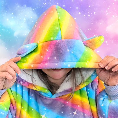 Rainbow Star Cat Ear Oversized Hoodie Blanket