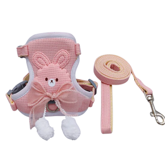 Pink Bunny Bow Cat Harness + Leash Set