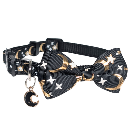Midnight Moon – Black Celestial Nylon Bowtie Cat Collar