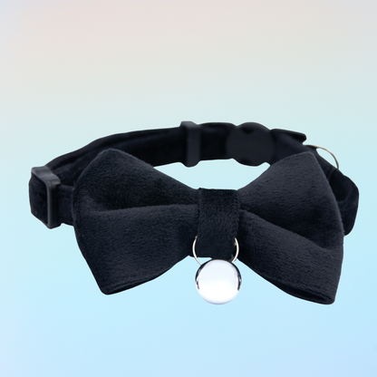 Black Velvet Bowtie + Bell Cat Collar