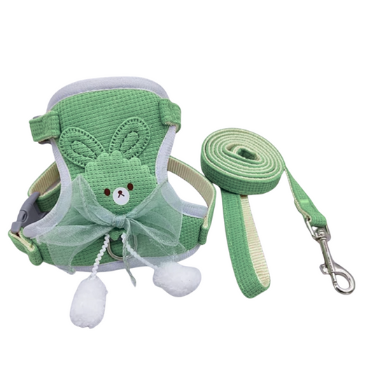 Green Bunny Bow Cat Harness + Leash Set
