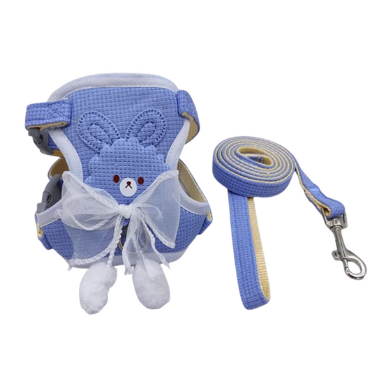 Blue Bunny Bow Cat Harness + Leash Set