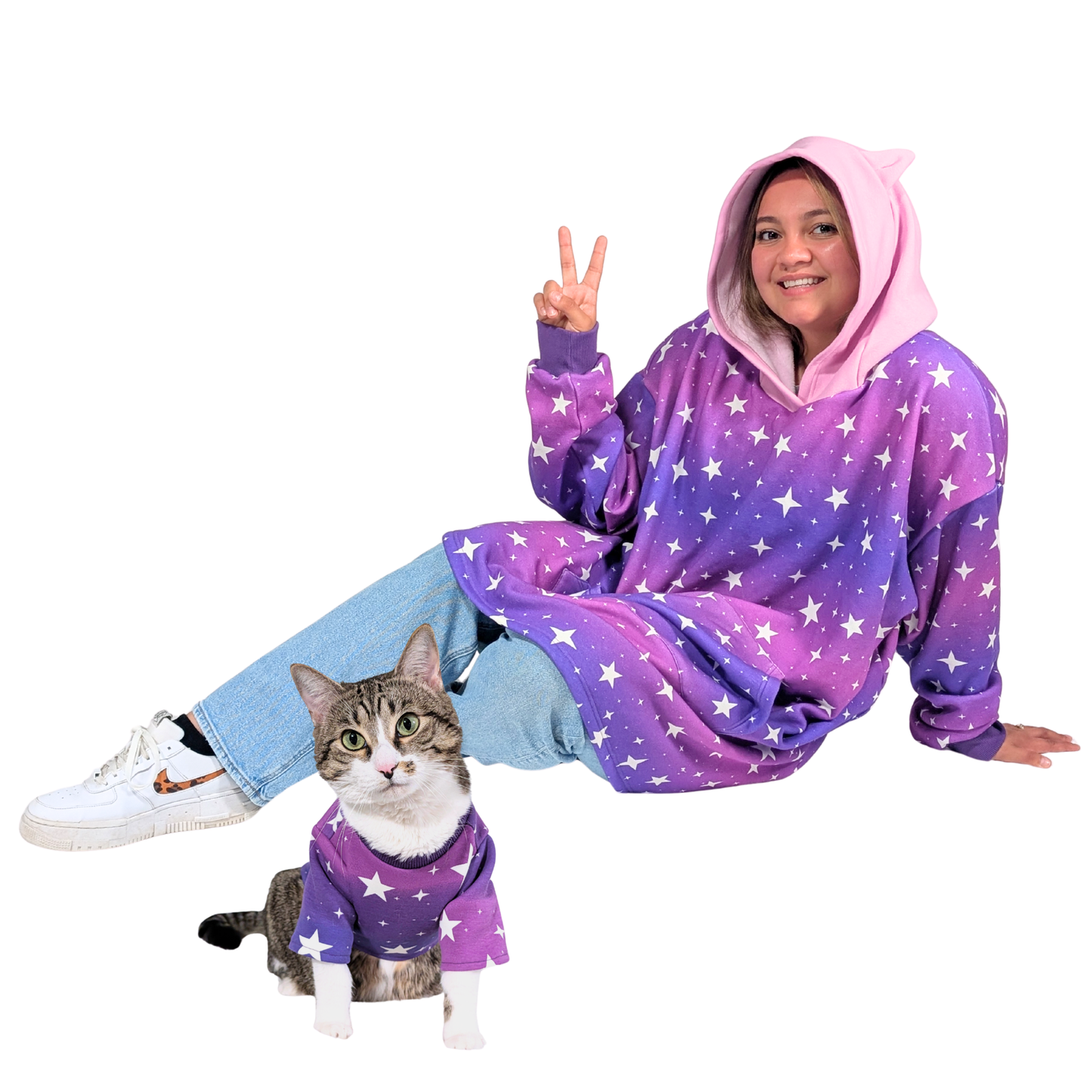 Pawsome Pair Matching Set – Purple Ombre Stars for Cats & Pet Parents