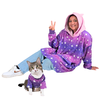 Pawsome Pair Matching Set – Purple Ombre Stars for Cats & Pet Parents