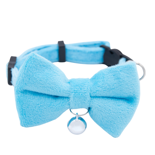 💙 Blue Breeze – Velvet Bowtie + Bell Cat Collar