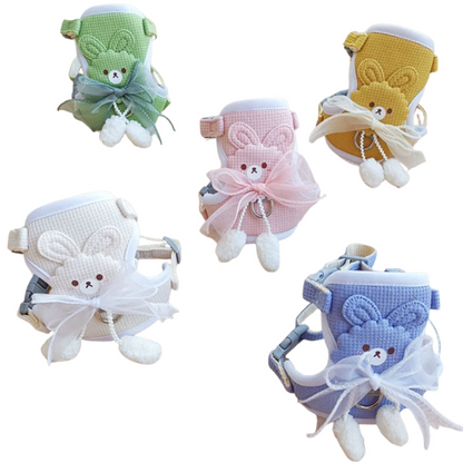 Blue Bunny Bow Cat Harness + Leash Set