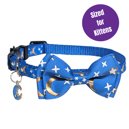 Cosmic Twilight – Blue Celestial Bowtie Kitten Collar (Small Size)