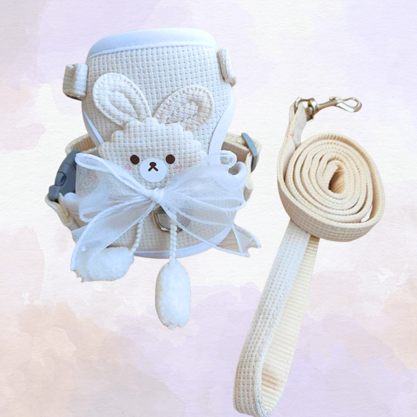 White Bunny Bow Harness + Leash Set