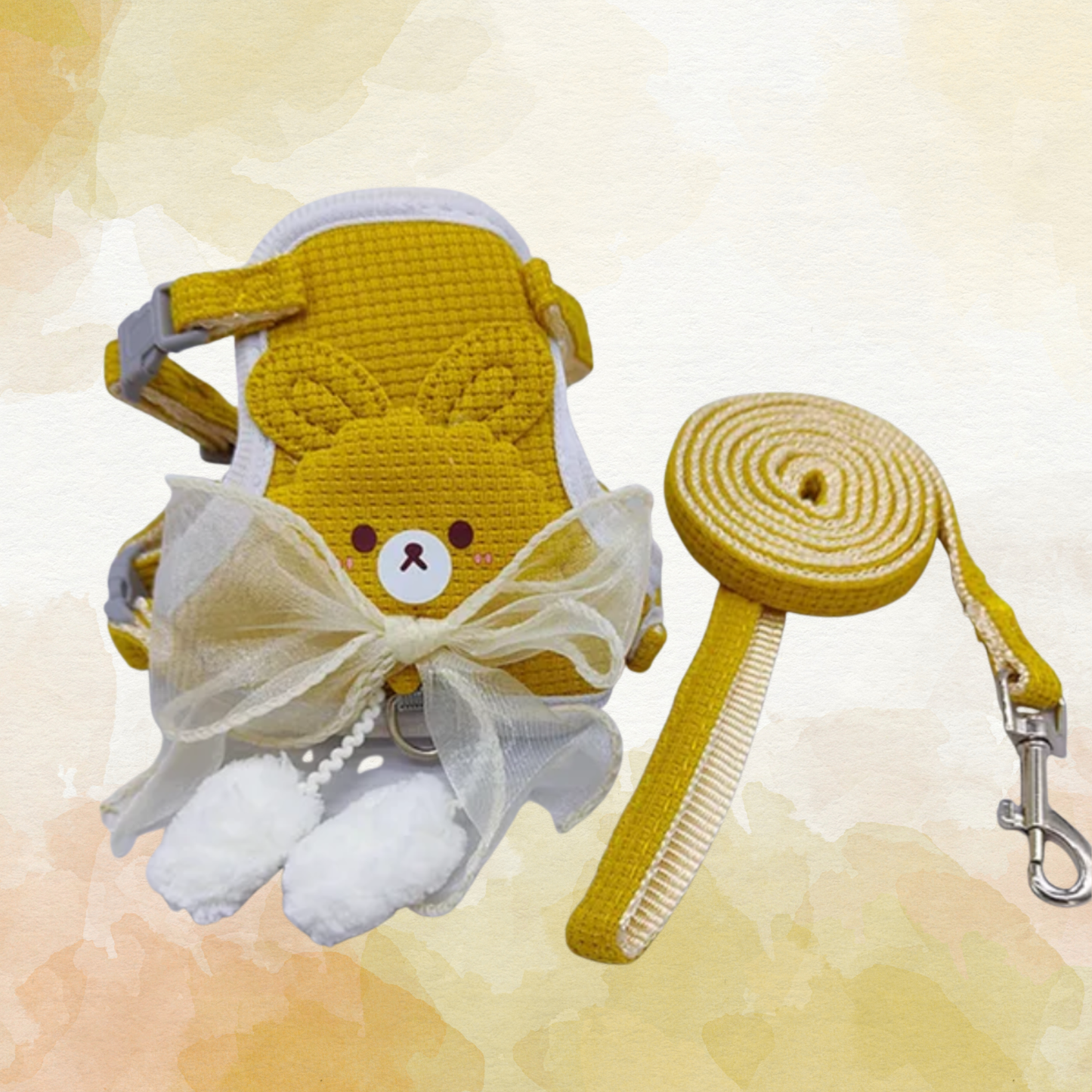 Yellow Bunny Bow Harness + Leash Set