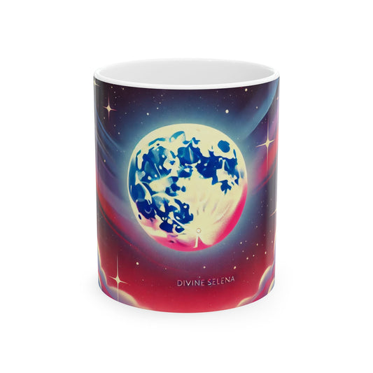 Ceramic Mug, Celestial Moon Design, Divine Energy, Peaceful and Serene Coffee Cup, 11oz 15oz Mug, Gift for Moon Lovers