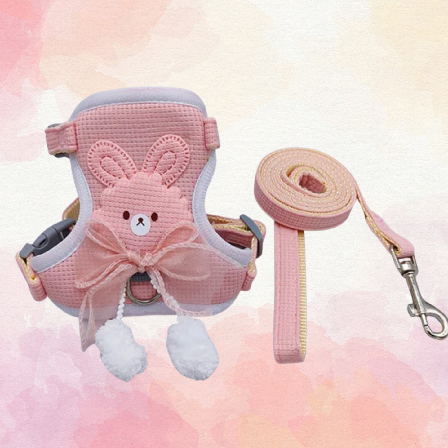 Pink Bunny Bow Harness + Leash Set