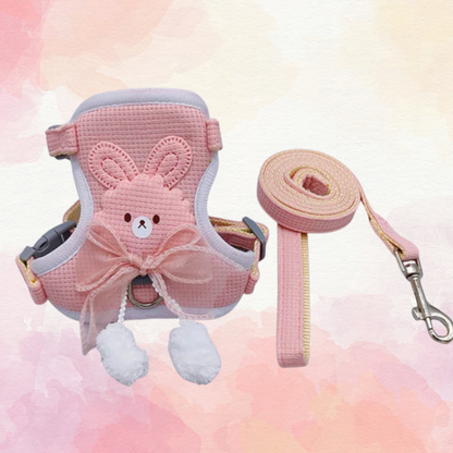 Pink Bunny Bow Harness + Leash Set