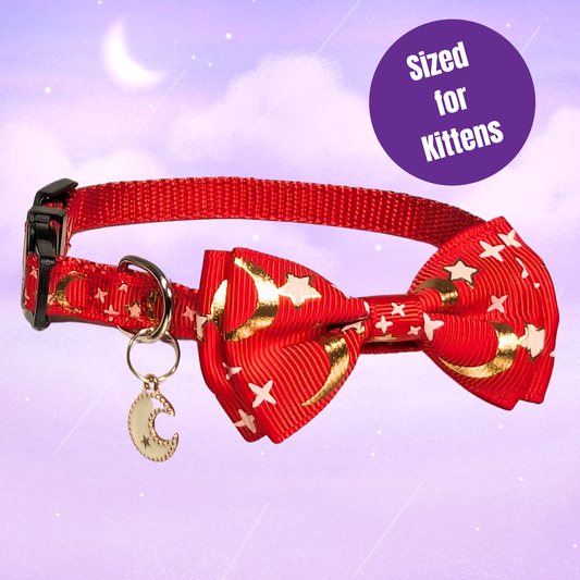 Lunar Ember – Red Celestial Bowtie Kitten Collar (Small Size)