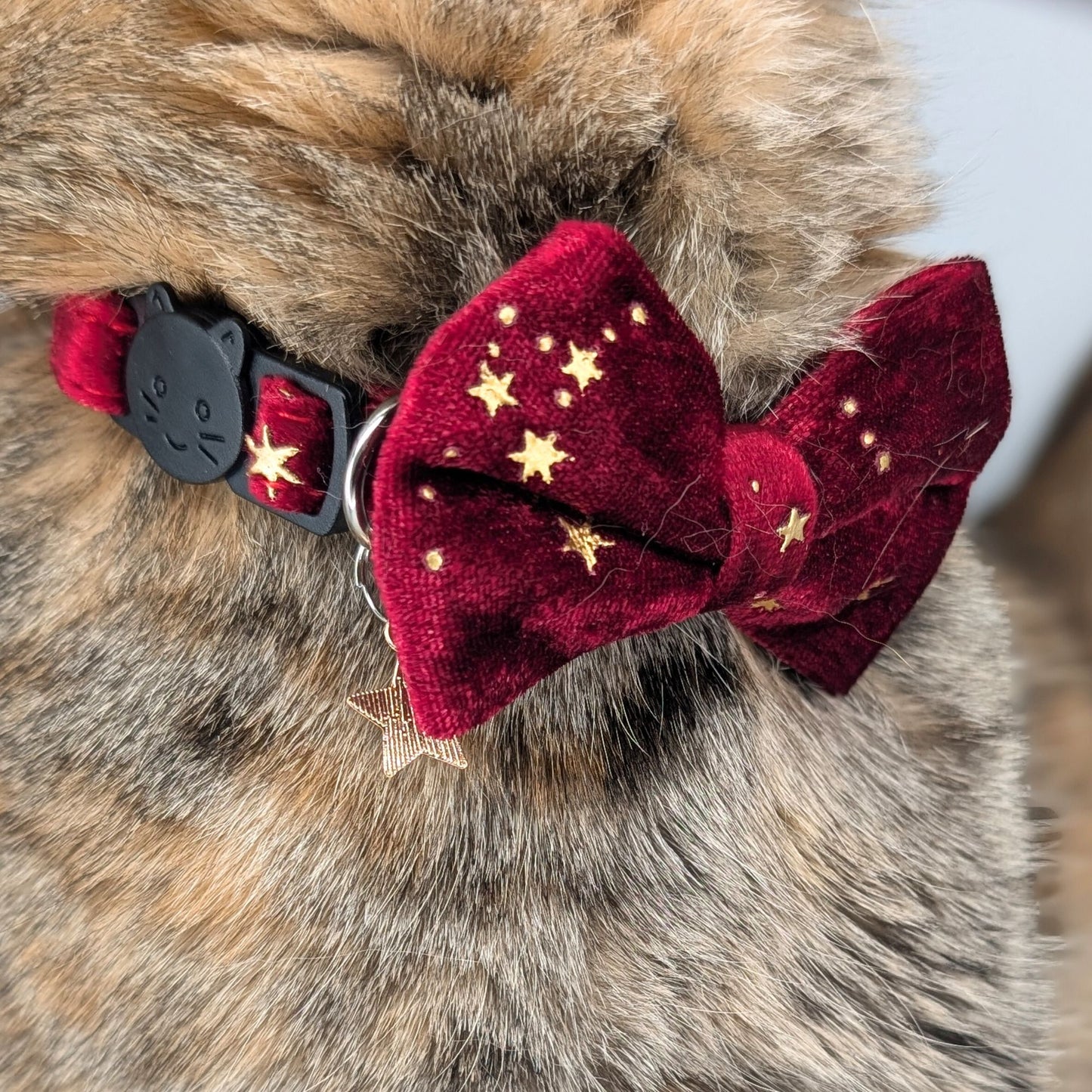 Lunar Ember – Red Celestial Velvet Bowtie Cat Collar