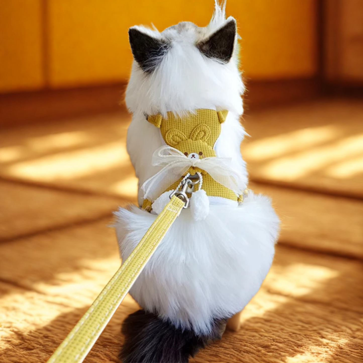 Yellow Bunny Bow Cat Harness + Leash Set