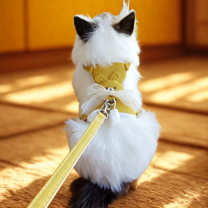 Yellow Bunny Bow Cat Harness + Leash Set