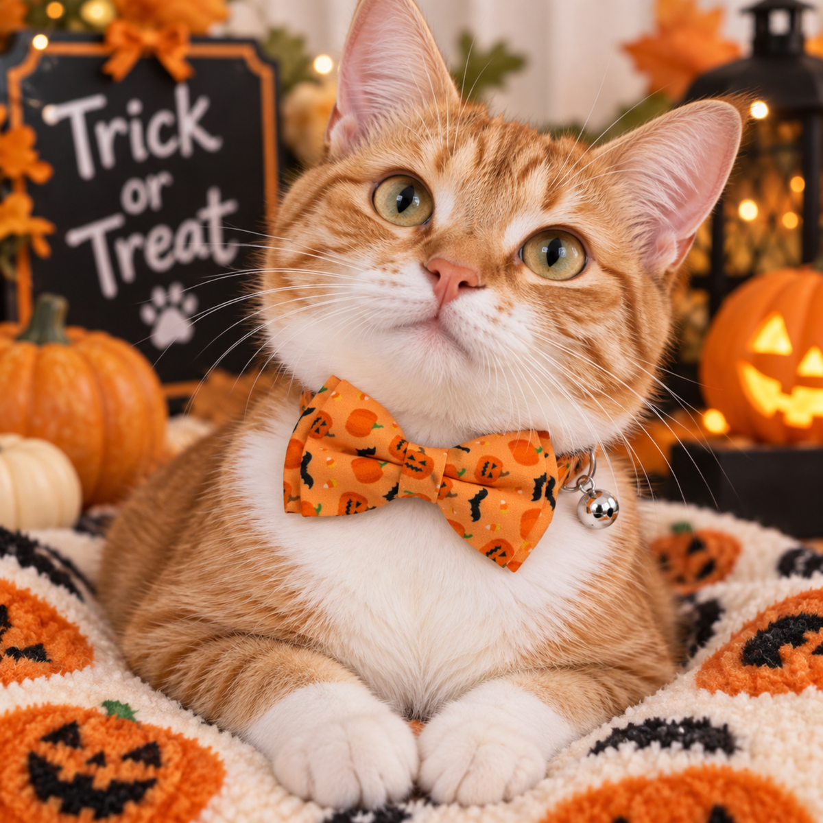 Halloween Cotton Bowtie Cat Collar with Bell (4 Styles)