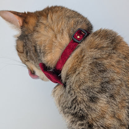 Lunar Ember – Red Celestial Velvet Bowtie Cat Collar