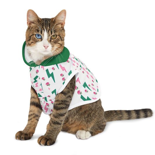 Thunder Goddess Cat Hoodie, Pink and Green Cute Thunderbolts and Roses