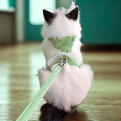 Green Bunny Bow Cat Harness + Leash Set