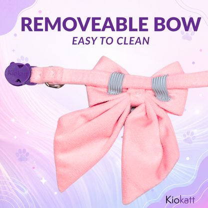 Pink Velvet Sailor Bow Cat Collar with Purple Bell