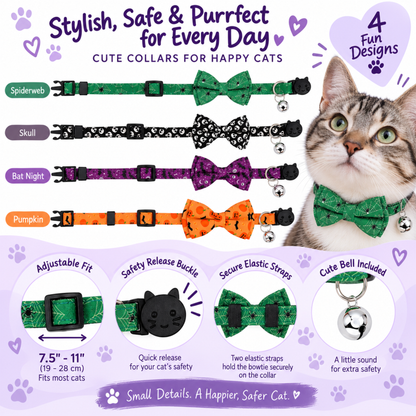 Halloween Cotton Bowtie Cat Collar with Bell (4 Styles)