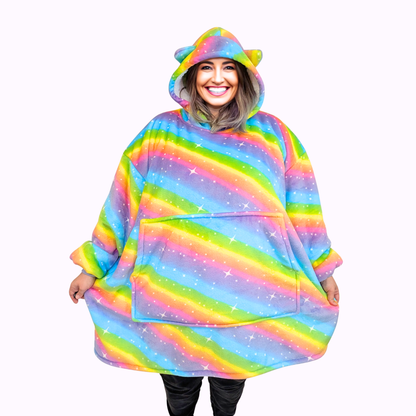 Rainbow Star Cat Ear Oversized Hoodie Blanket