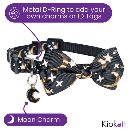 Midnight Moon – Black Celestial Nylon Bowtie Cat Collar