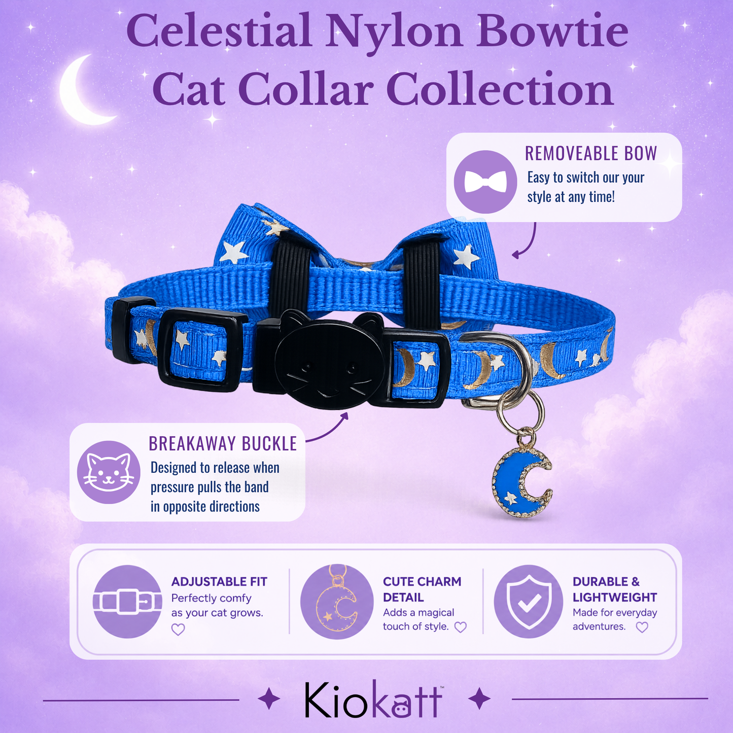 Blue Celestial Bowtie Kitten Collar (Small Size)