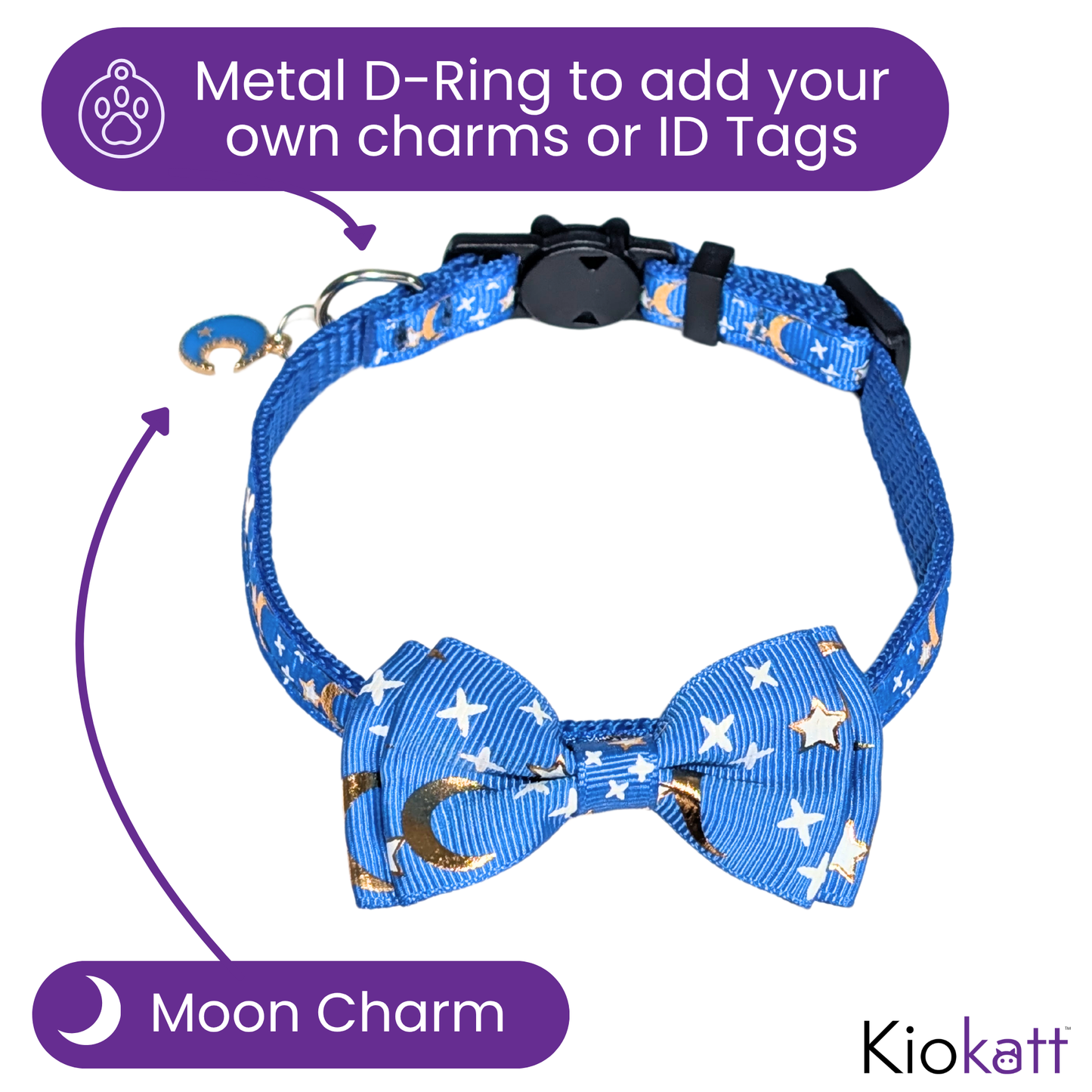 Cosmic Twilight – Blue Celestial Nylon Bowtie Cat Collar