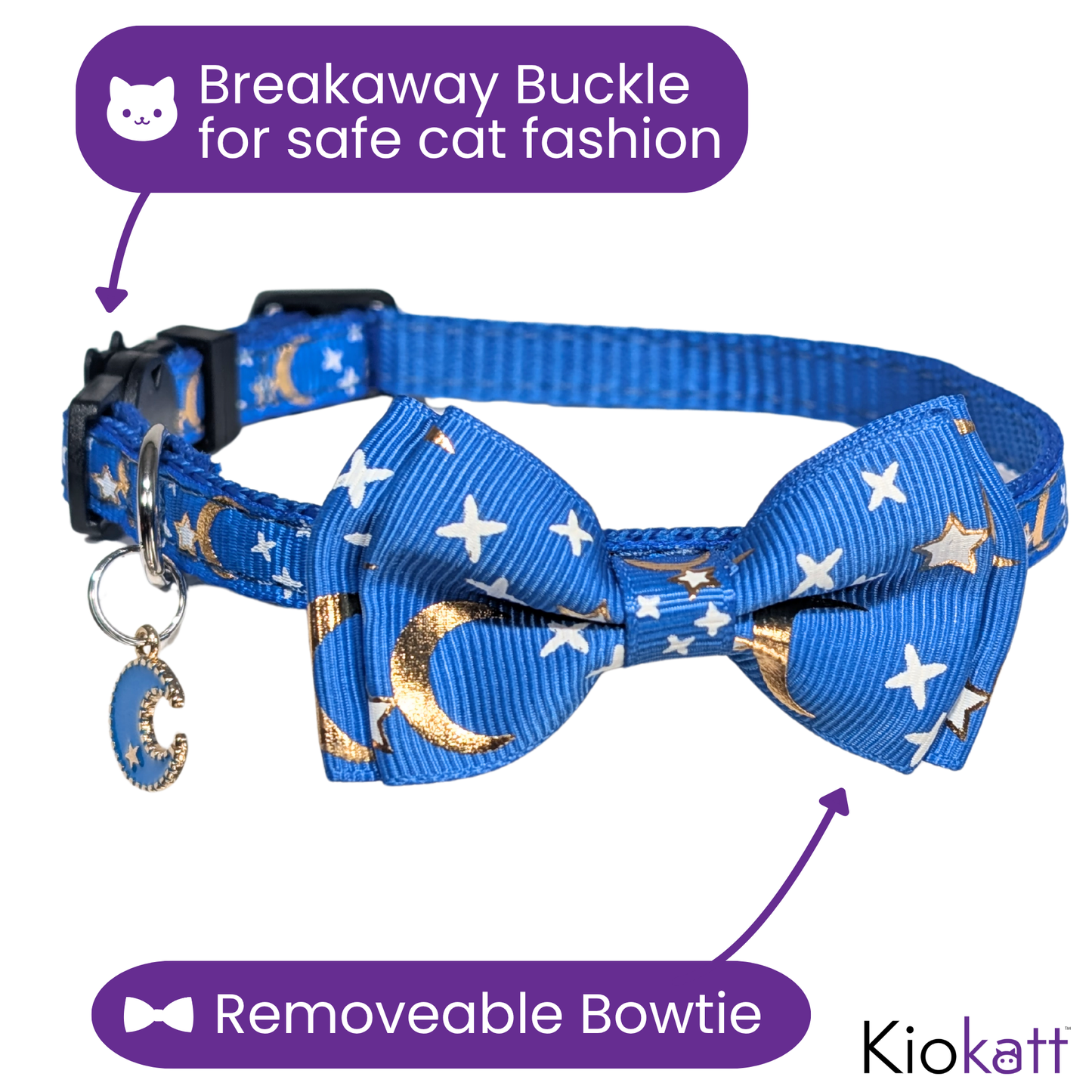 Cosmic Twilight – Blue Celestial Nylon Bowtie Cat Collar