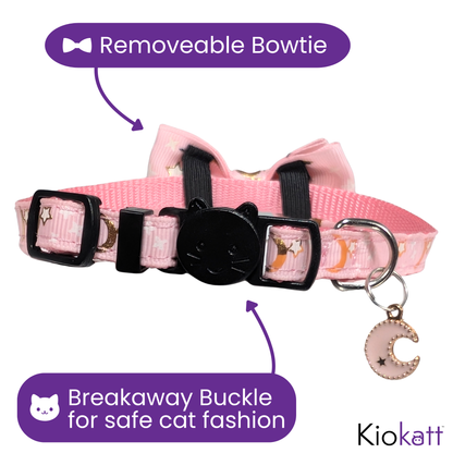 Starlit Blush – Pink Celestial Nylon Bowtie Cat Collar