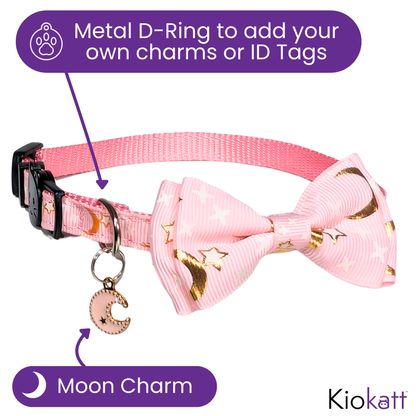 Starlit Blush – Pink Celestial Nylon Bowtie Cat Collar