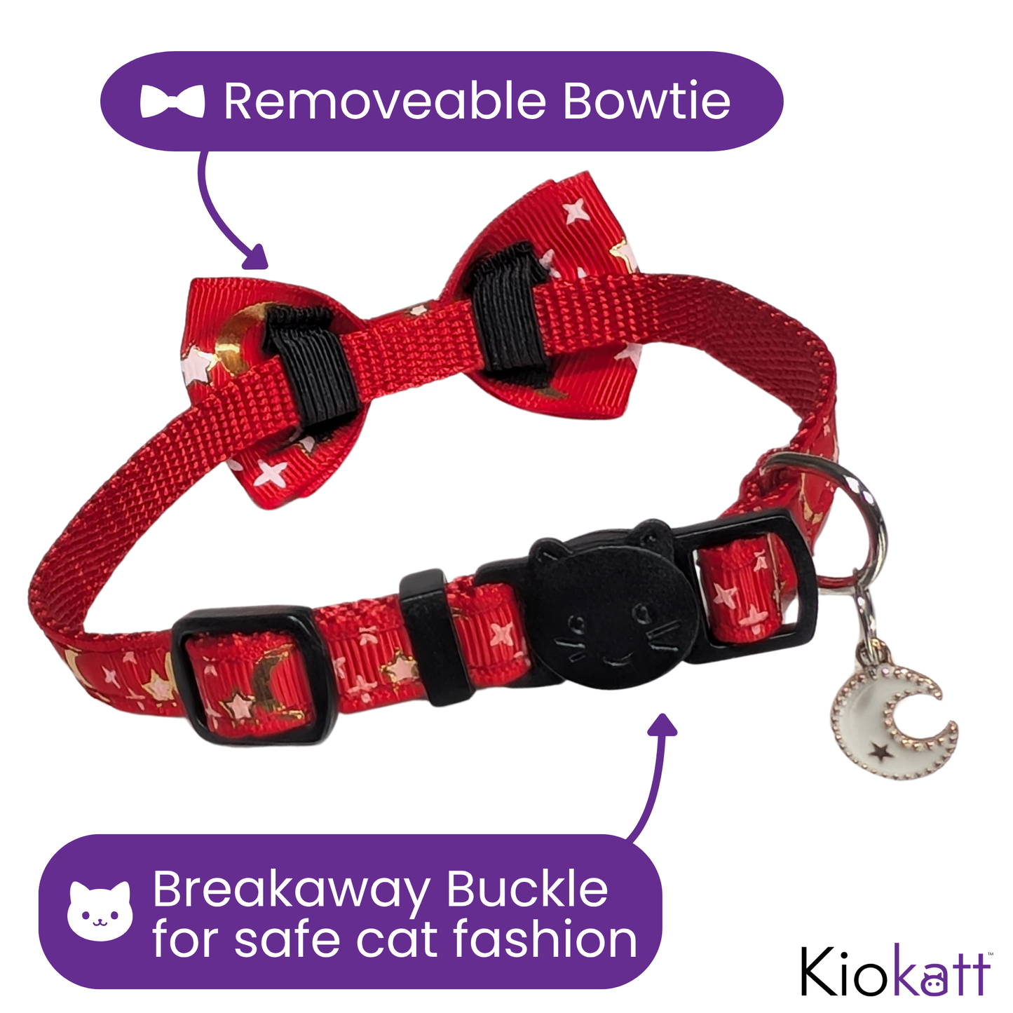 Lunar Ember – Red Celestial Nylon Bowtie Cat Collar
