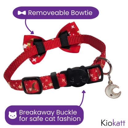 Lunar Ember – Red Celestial Nylon Bowtie Cat Collar