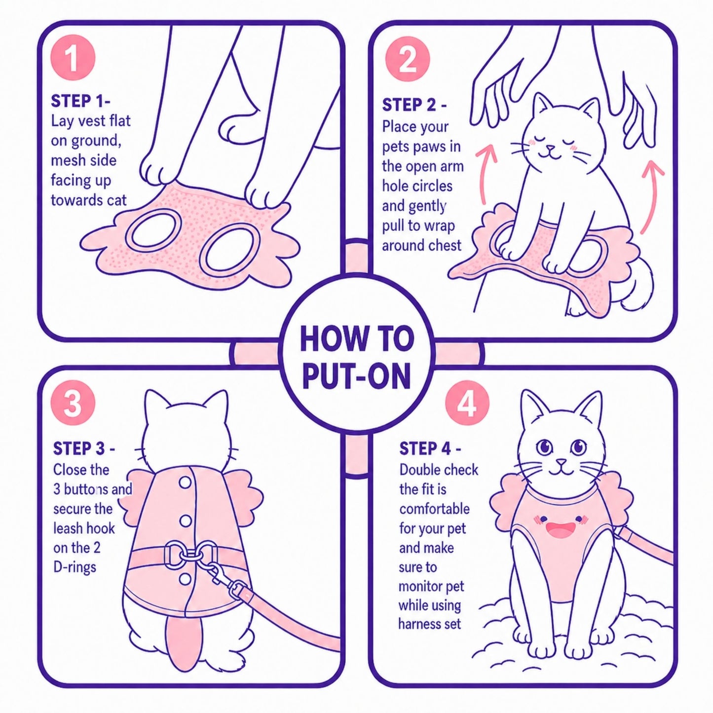 Pink Axolotl Cat Harness + Leash Set