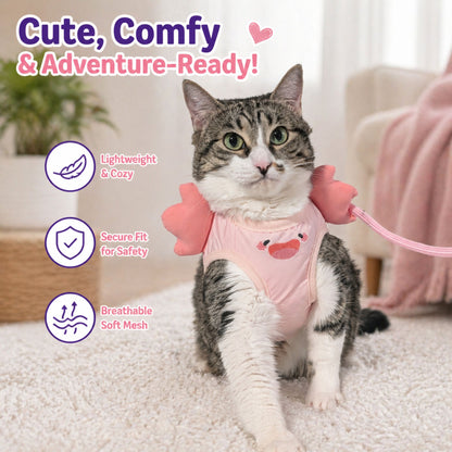 Pink Axolotl Cat Harness + Leash Set