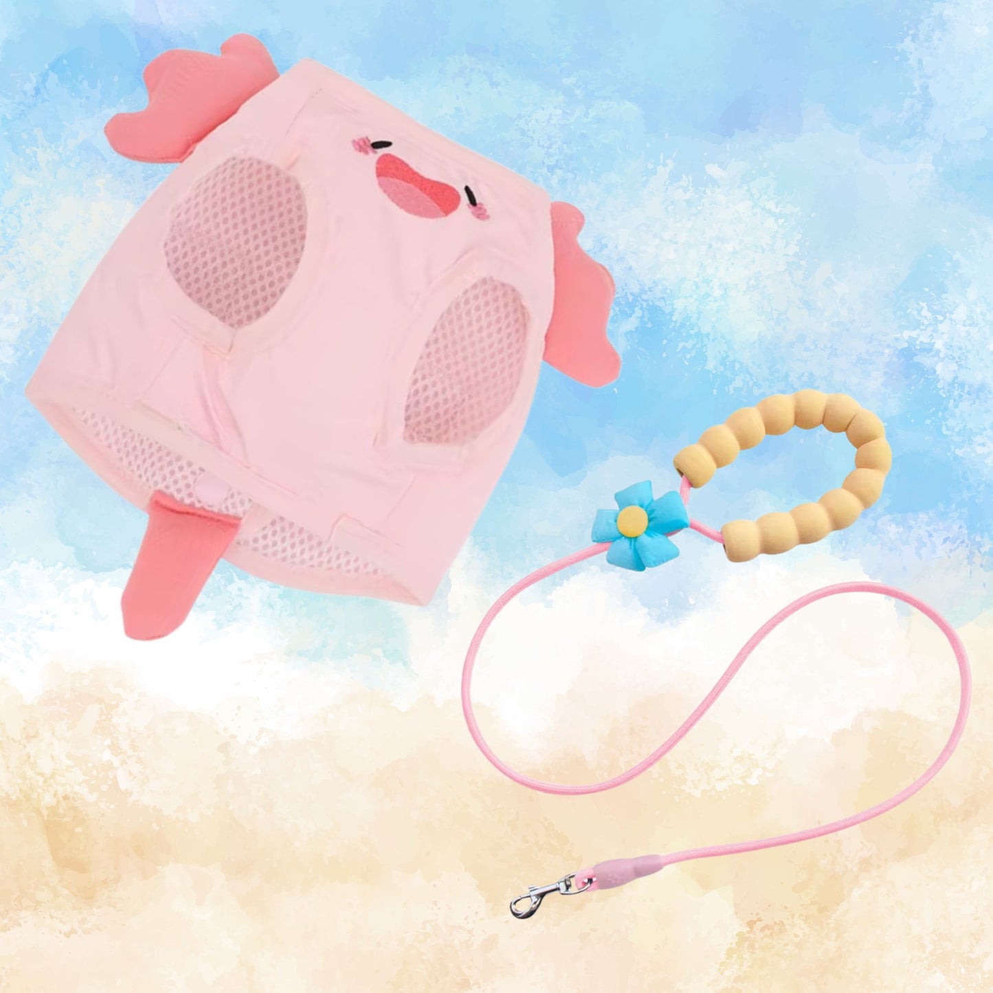 Pink Axolotl Cat Harness + Leash Set