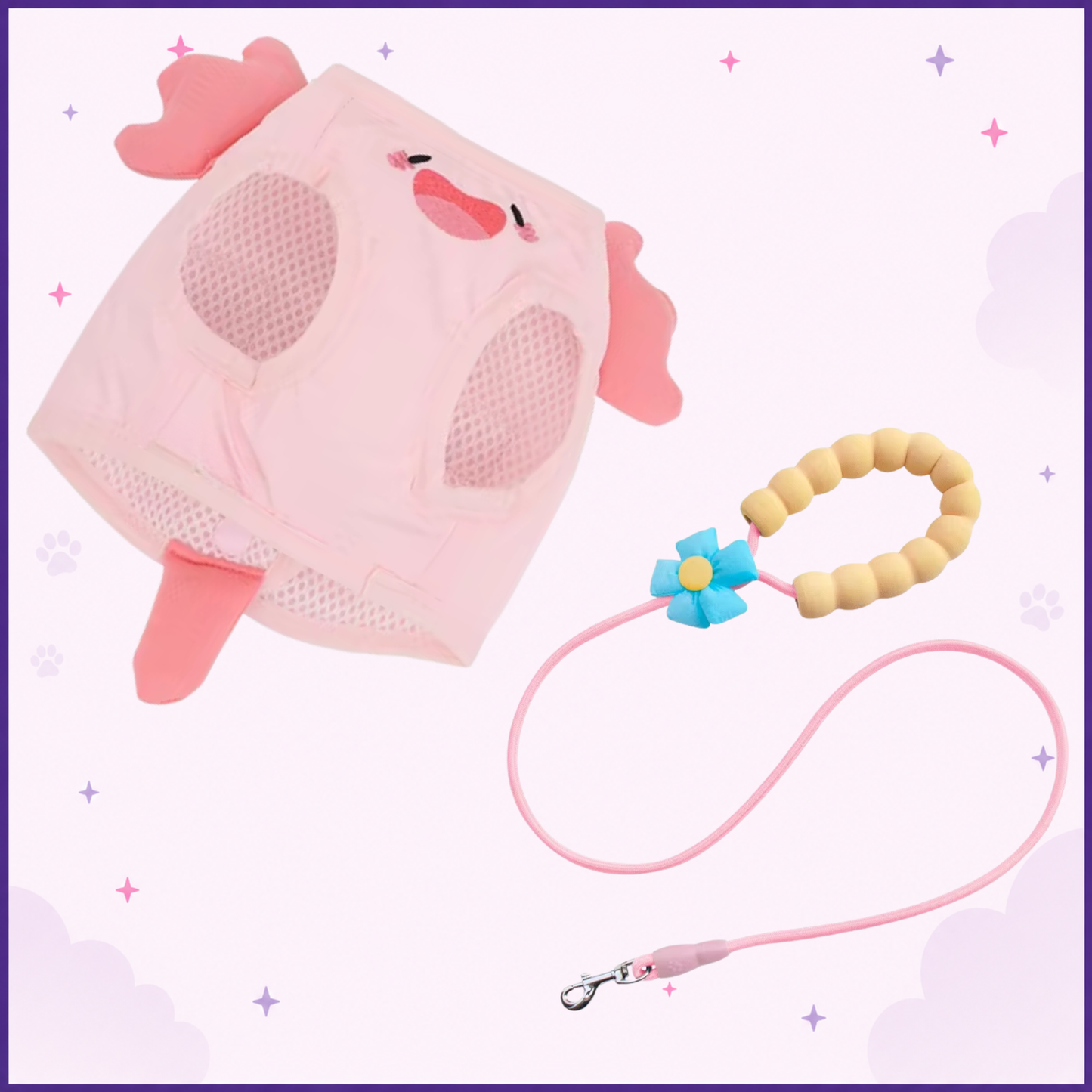 Pink Axolotl Cat Harness + Leash Set