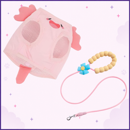 Pink Axolotl Cat Harness + Leash Set