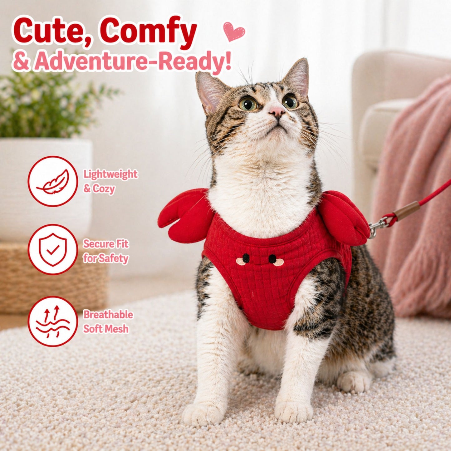 Red Crab Cat Harness + Leash Set