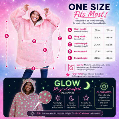 Pink Glow-in-the-Dark Star Cat Ear Oversized Hoodie Blanket