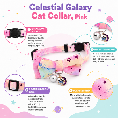 Pink Moonstar Galaxy Bowtie Cat Collar