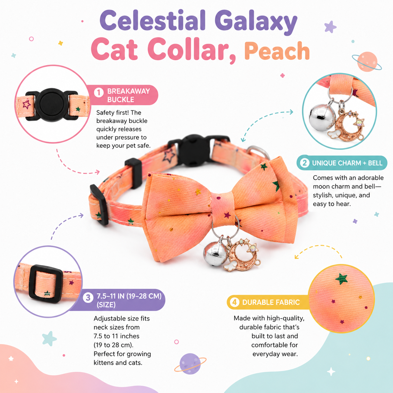 Peach Mooncloud Galaxy Bowtie Cat Collar