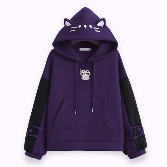 Purple Cat Ear Hoodie – Cat & Paw Embroidery