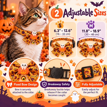 Halloween Bow Cat Collar with Charm & Bell (6 Styles)