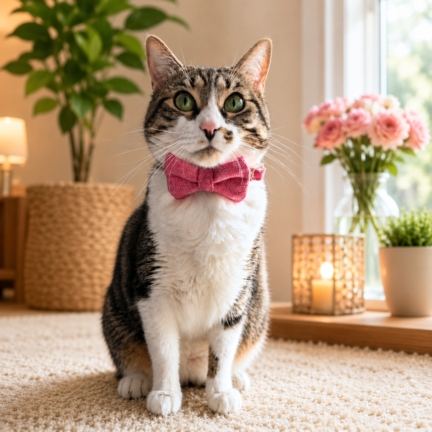 Pink Hemp Cotton Bowtie Cat Collar