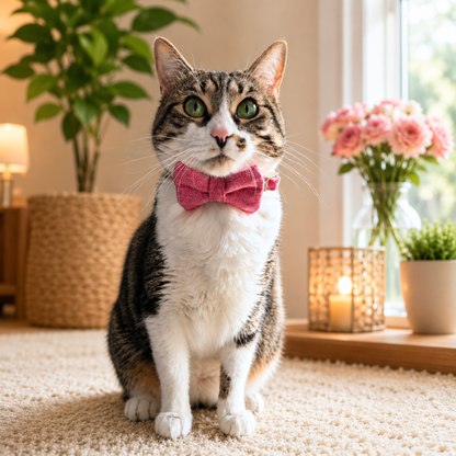 Pink Hemp Cotton Bowtie Cat Collar