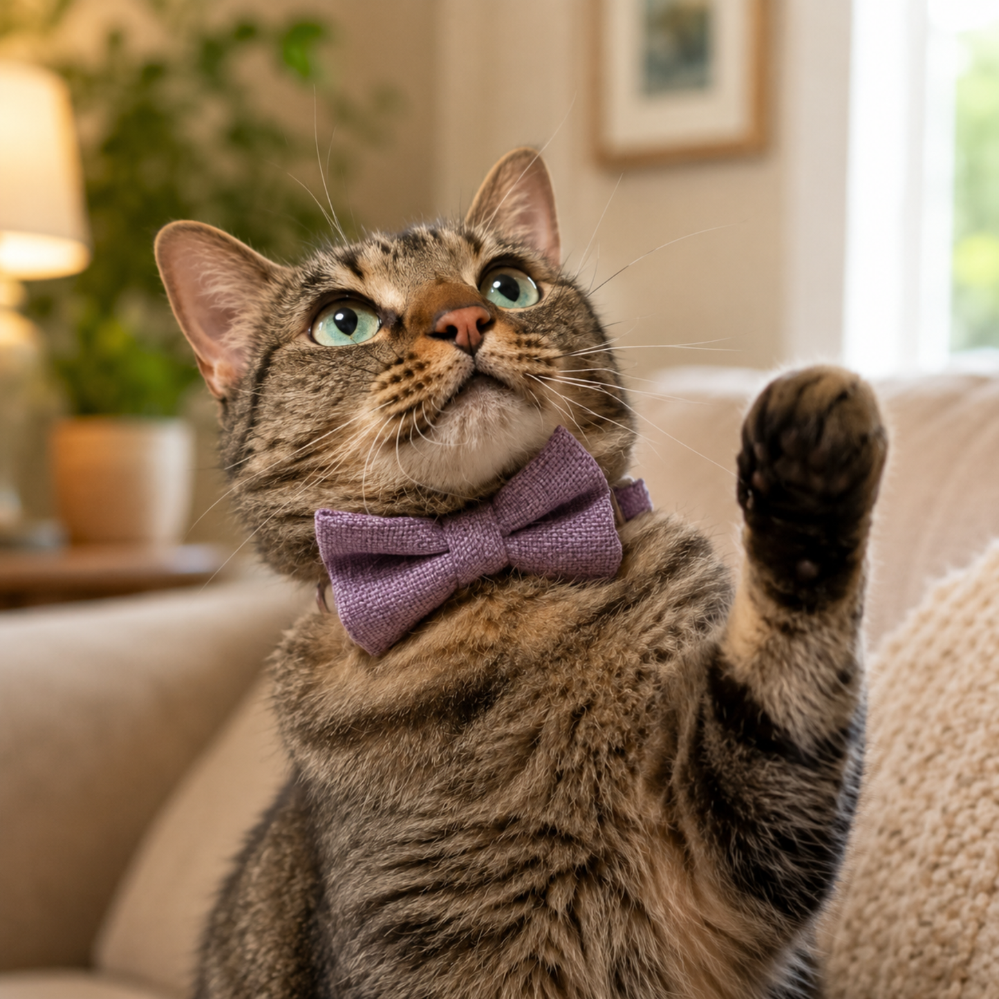 Purple Hemp Cotton Bowtie Cat Collar