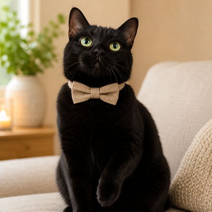 Tan Hemp Cotton Bowtie Cat Collar